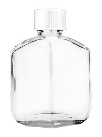 Royal design 13ml, 1/2oz Clear glass bottle with short white cap.