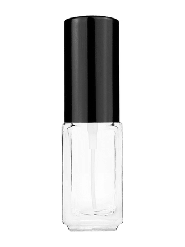 Sleek design 5ml, 1/6oz Clear glass bottle with shiny black spray.