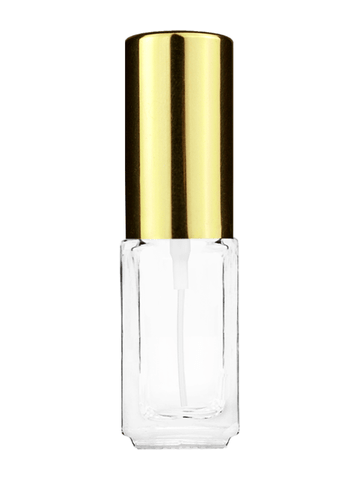 Sleek design 5ml, 1/6oz Clear glass bottle with shiny gold spray.