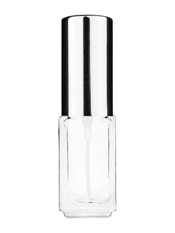 Sleek design 4.2ml, 1/6oz Clear glass bottle with shiny silver spray.