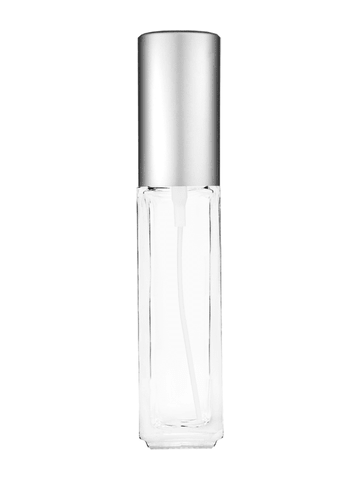 Sleek design 8ml, 1/3oz Clear glass bottle with matte silver spray.