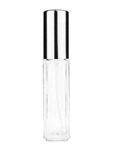 Sleek design 8ml, 1/3oz Clear glass bottle with shiny silver spray.