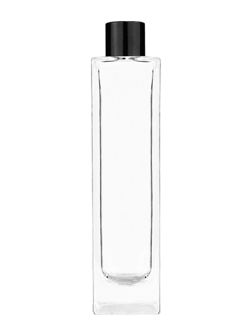 Sleek design 100 ml, 3 1/2oz  clear glass bottle  with reducer and black shiny cap.