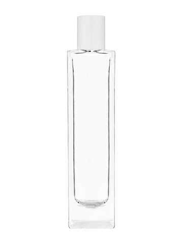 Sleek design 100 ml, 3 1/2oz  clear glass bottle  with reducer and white cap.