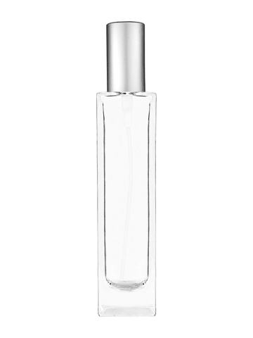 Sleek design 100 ml, 3 1/2oz  clear glass bottle  with matte silver spray pump.