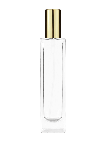 Sleek design 100 ml, 3 1/2oz  clear glass bottle  with shiny gold spray pump.