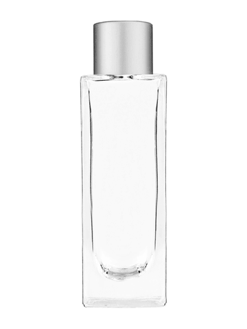 Sleek design 30 ml, 1oz  clear glass bottle  with reducer and silver matte cap.