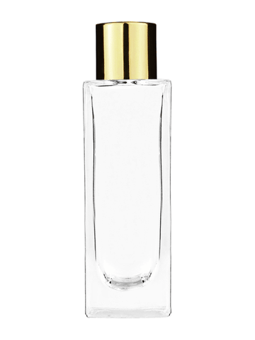 Sleek design 30 ml, 1oz  clear glass bottle  with reducer and shiny gold cap.