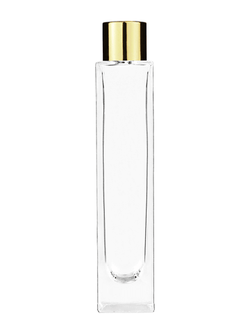 Sleek design 50 ml, 1.7oz  clear glass bottle  with reducer and shiny gold cap.