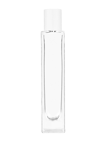 Sleek design 50 ml, 1.7oz  clear glass bottle  with reducer and white cap.