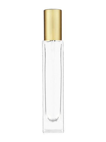 Sleek design 50 ml, 1.7oz  clear glass bottle  with matte gold spray pump.
