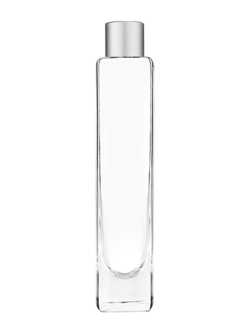 Slim design 100 ml, 3 1/2oz  clear glass bottle  with reducer and silver matte cap.