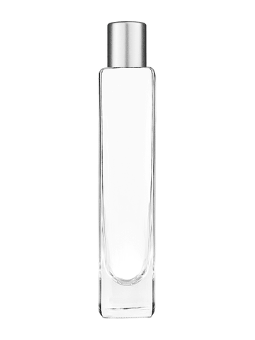 Slim design 100 ml, 3 1/2oz  clear glass bottle  with reducer and tall silver matte cap.