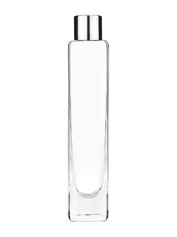 Slim design 100 ml, 3 1/2oz  clear glass bottle  with reducer and shiny silver cap.