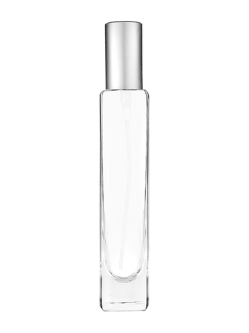 Slim design 100 ml, 3 1/2oz  clear glass bottle  with matte silver spray pump.
