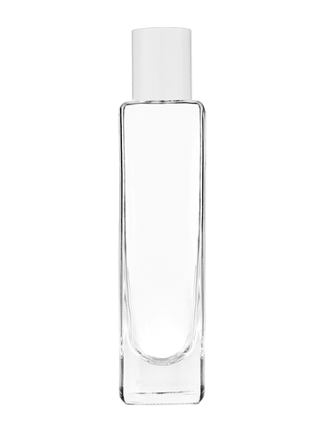 Slim design 50 ml, 1.7oz  clear glass bottle  with reducer and white cap.