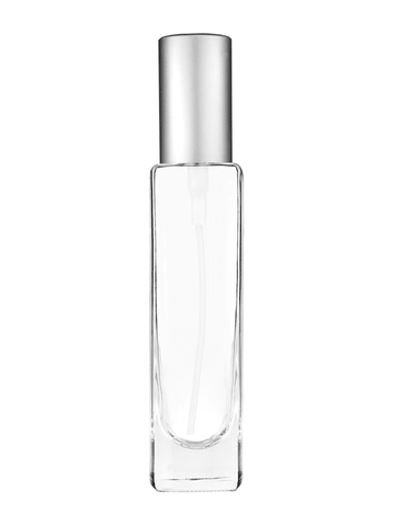 Slim design 50 ml, 1.7oz  clear glass bottle  with matte silver spray pump.