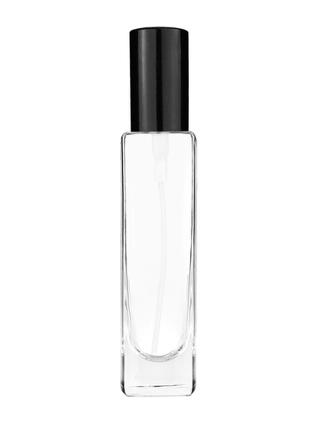 Slim design 50 ml, 1.7oz  clear glass bottle  with shiny black spray pump.