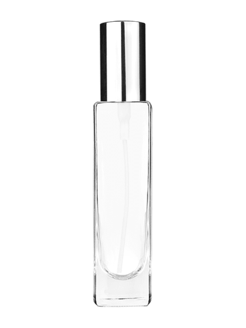 Slim design 50 ml, 1.7oz  clear glass bottle  with shiny silver spray pump.