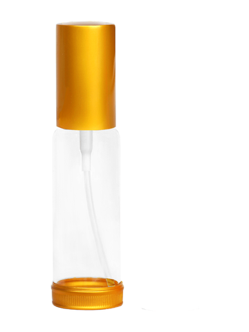 Clear Glass Spray Bottle with Gold Top and Base. Capacity: 1oz (30ml)