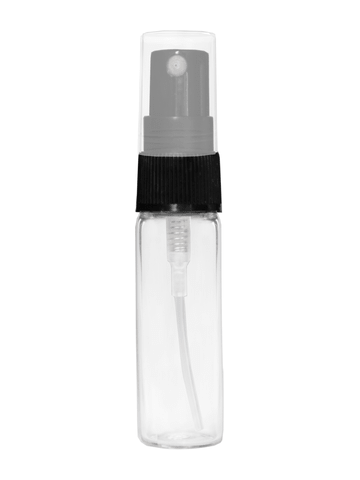 Clear Glass Bottle with Black Spray Pump and Clear Cap. Capacity: 4ml
