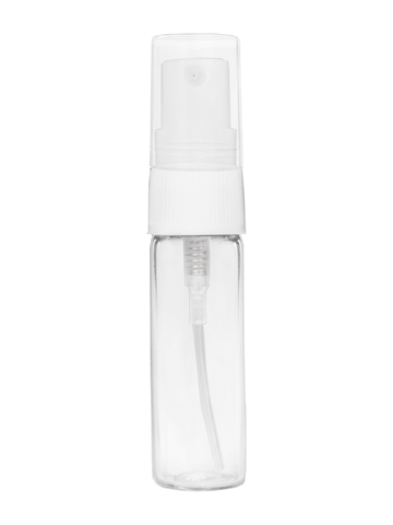 Clear Glass Bottle with White Spray Pump and Clear Cap. Capacity: 4ml