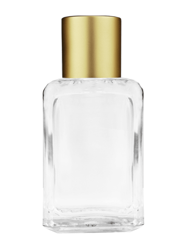 Empty Clear glass bottle with matte gold cap capacity: 15ml, 1/2oz. For use with perfume or fragrance oil, essential oils, aromatic oils and aromatherapy.
