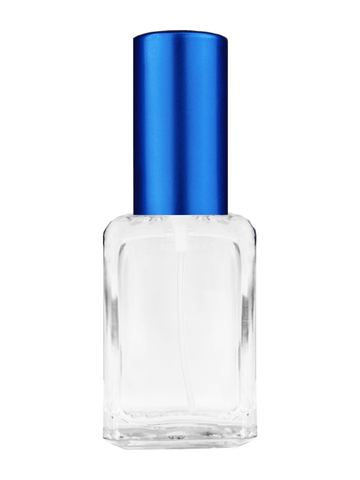 Square design 15ml, 1/2oz Clear glass bottle with matte blue spray.