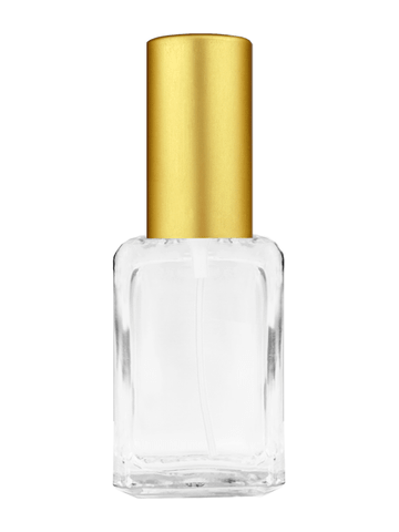 Square design 15ml, 1/2oz Clear glass bottle with matte gold spray.