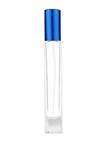 Tall cylinder design 9ml, 1/3oz Clear glass bottle with matte blue spray.