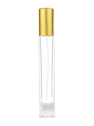 Tall cylinder design 9ml, 1/3oz Clear glass bottle with matte gold spray.