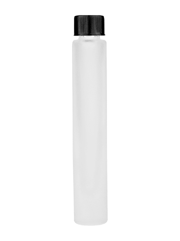 Tall cylinder design 9ml, 1/3oz frosted glass bottle with short black cap.