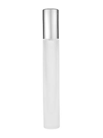 Tall cylinder design 9ml, 1/3oz frosted glass bottle with matte silver spray.
