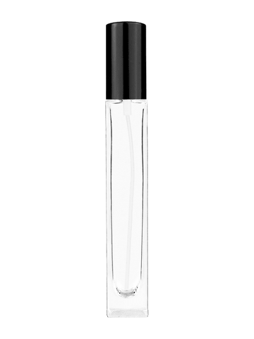 Tall rectangular design 10ml, 1/3oz Clear glass bottle with shiny black spray.