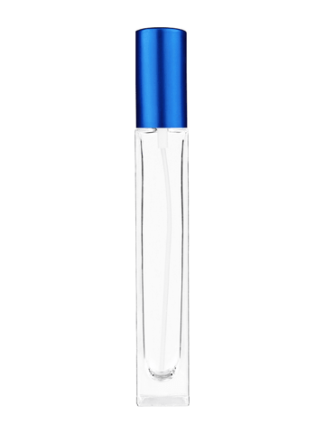 Tall rectangular design 10ml, 1/3oz Clear glass bottle with matte blue spray.