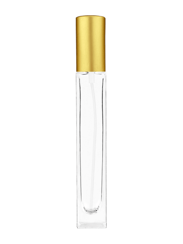 Tall rectangular design 10ml, 1/3oz Clear glass bottle with matte gold spray.