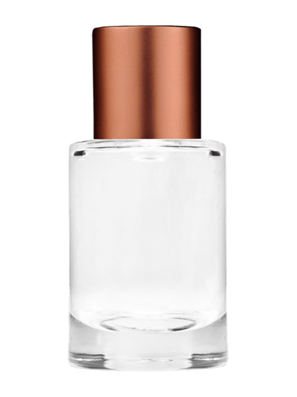 Empty Clear glass bottle with short matte copper cap capacity: 6ml, 1/5oz. For use with perfume or fragrance oil, essential oils, aromatic oils and aromatherapy.