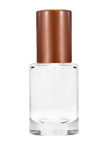Tulip design 6ml, 1/5oz Clear glass bottle with metal roller ball plug and matte copper cap.