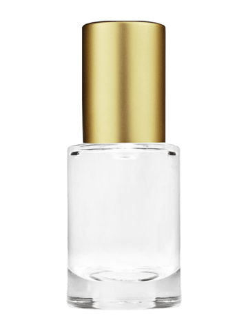 Tulip design 6ml, 1/5oz Clear glass bottle with metal roller ball plug and matte gold cap.
