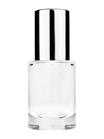 Tulip design 6ml, 1/5oz Clear glass bottle with shiny silver cap.