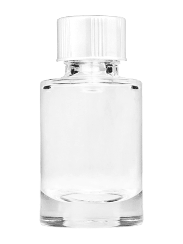 Tulip design 6ml, 1/5oz Clear glass bottle with short white cap.