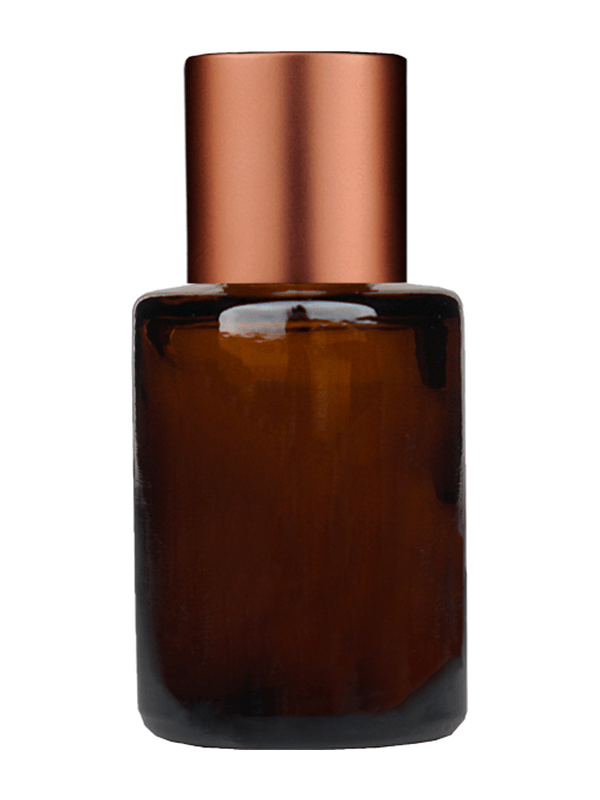 Empty Amber glass bottle with short matte copper cap capacity: 5ml, 1/6 oz. For use with perfume or fragrance oil, essential oils, aromatic oils and aromatherapy.