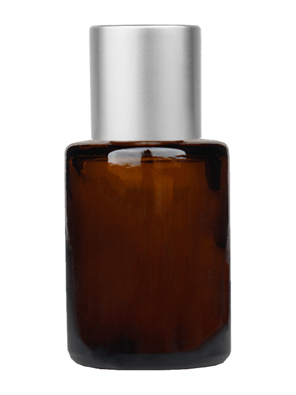 Empty Amber glass bottle with short matte silver cap capacity: 5ml, 1/6 oz. For use with perfume or fragrance oil, essential oils, aromatic oils and aromatherapy.