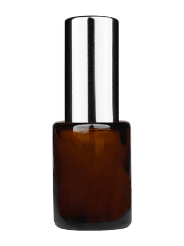 Tulip design 5ml, 1/6 oz Amber glass bottle with shiny silver spray.