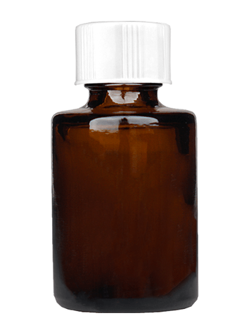 Tulip design 5ml, 1/6 oz Amber glass bottle with short white cap.