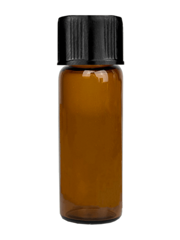 Vial design 2 ml Amber glass vial with short black cap.