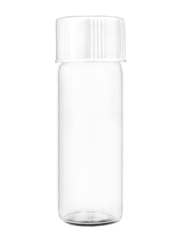 Vial design 2 ml clear glass vial with short white cap.