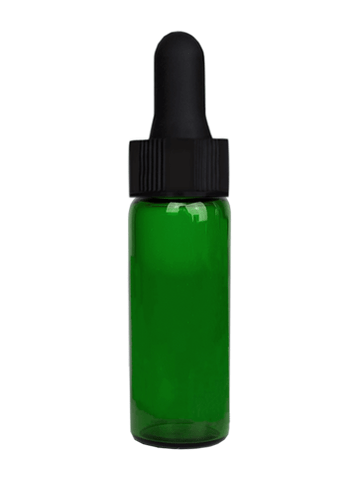 Vial design 1 dram Green glass vial with black dropper.
