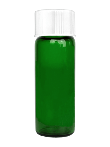 Vial design 1 dram Green glass vial with white short cap.