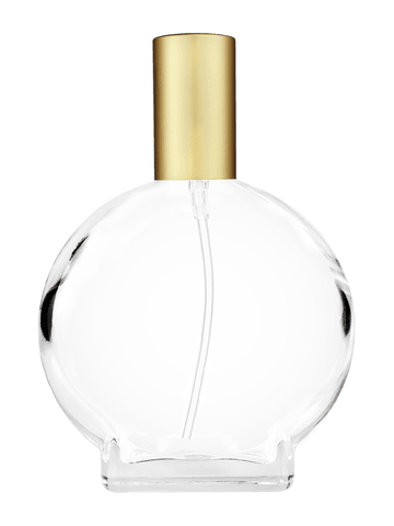 Circle design 100 ml, 3 1/2oz  clear glass bottle  with matte gold lotion pump.